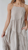 The Helton Plaid Tank Maxi Dress in Taupe