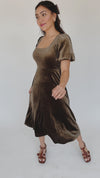 The Dalling Velvet Midi Dress in Dark Olive