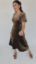 The Dalling Velvet Midi Dress in Dark Olive