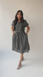 The Bustos Jacquard Striped Dress in Navy