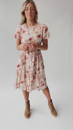 The Kendrick Textured Floral Dress in Ivory + Blush