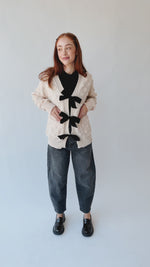 The Erva Textured Tie Front Cardigan in Oatmeal