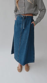 The Karly Flare Maxi Skirt in Denim Blue