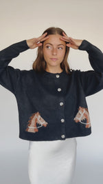 The Arabian Horse Detail Cardigan in Navy Blue