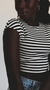 The Sunray Cropped Tee in Ivory + Black Stripe