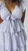 The Benson Tiered Dot Midi Dress in Lavender