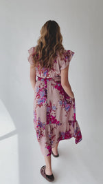 The Hunley Floral Flutter Sleeve Midi Dress in Mauve Multi