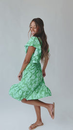 The Brumley Ruffle Sleeve Midi Dress in Kelly Green Floral