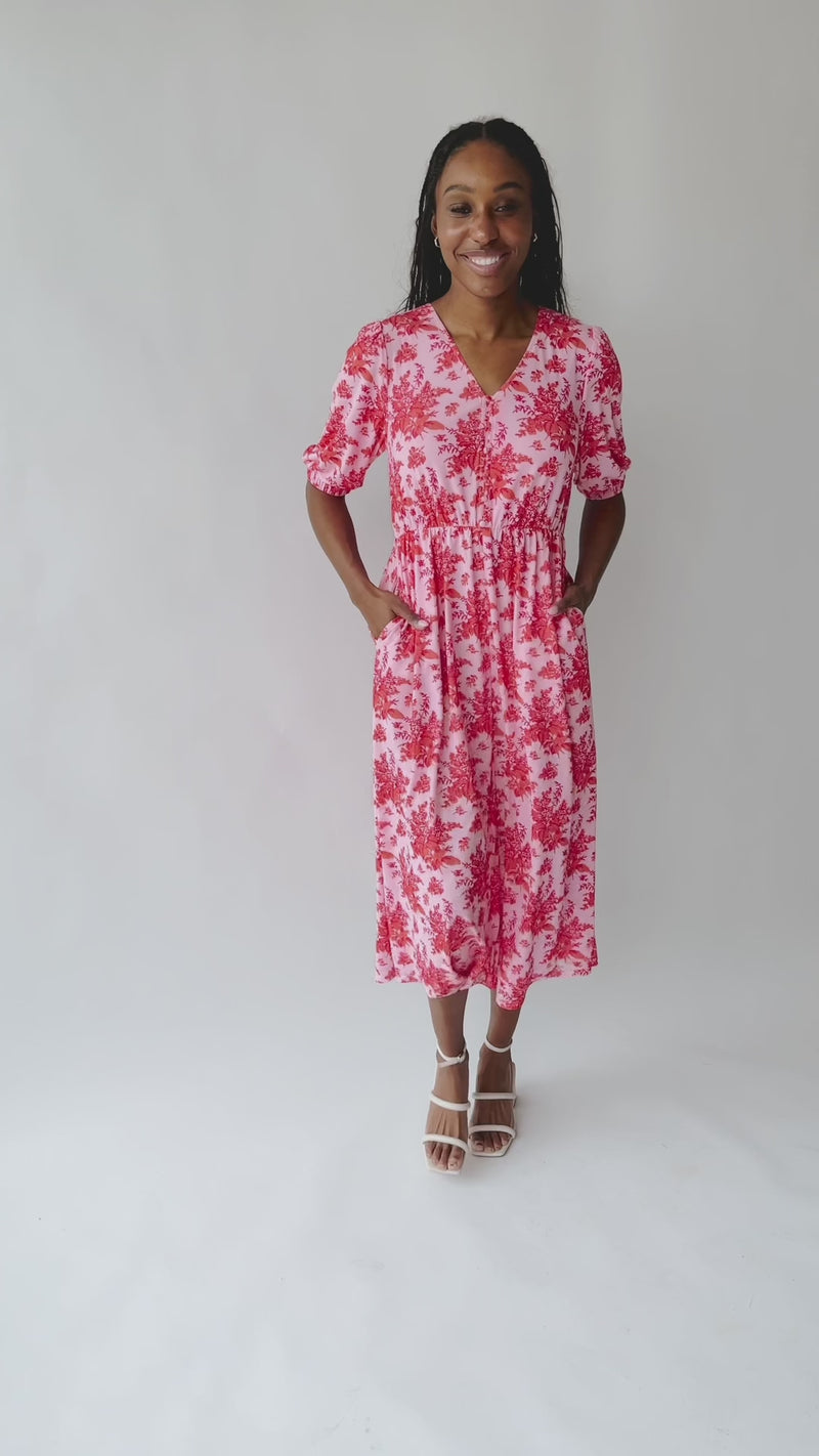 The Waltmer Floral Midi Dress in Red Multi