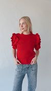 The Serrano Ruffle Detail Sweater in Red