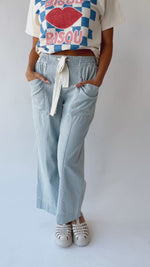 The Edison Drawstring Pant in Light Blue Stripe