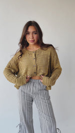 The Olandria Crochet Patchwork Cardigan in Olive