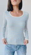 The Capron Striped Long Sleeve Blouse in Blue + Cream