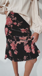 The Armenta Velvet Floral Midi Skirt in Black