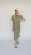 The Valarie Striped Knit Dress in Olive + Ivory