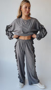 The Barger Ruffle Lounge Set in Deep Grey