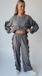 The Barger Ruffle Lounge Set in Deep Grey