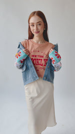 The Beesley Crochet Sleeve Jacket in Denim Blue Combo