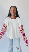 The Maggart Floral Knit Sweater in Ivory