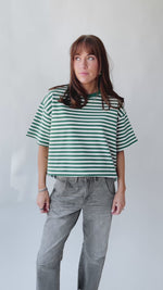 The Dugan Oversized Striped Tee in Ivory + Green