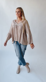The Craigmont V-Neck Flare Blouse in Taupe