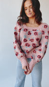The Elnora Floral Square Neck Sweater in Blush