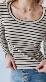 The Razia Striped Long Sleeve Tee in Olive + Black