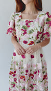 The Wayland Floral Embroidered Dress in Magenta + Pink