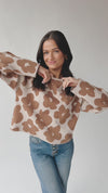 The Staley Floral Jacquard Sweater in Mocha + Cream