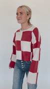 The Salerno Checkered Sweater in Oatmeal + Red