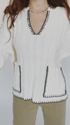 The Garwick V-Neck Stitch Detail Sweater in Ivory