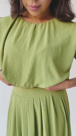 The Kalie Balloon Cropped Blouse in Olive Green