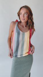 The Chrissy Shoulder Tie Tank in Multi Stripe