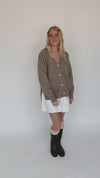 The Falterman Button-Up V-Neck Cardigan in Tan