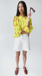 The Jenkins Button-Up Floral Blouse in Electric Lime