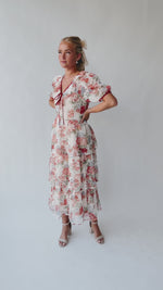 The Linford Floral Midi Dress in Peach + Red