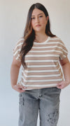 The Lennox Striped Tee in Taupe + Oatmilk