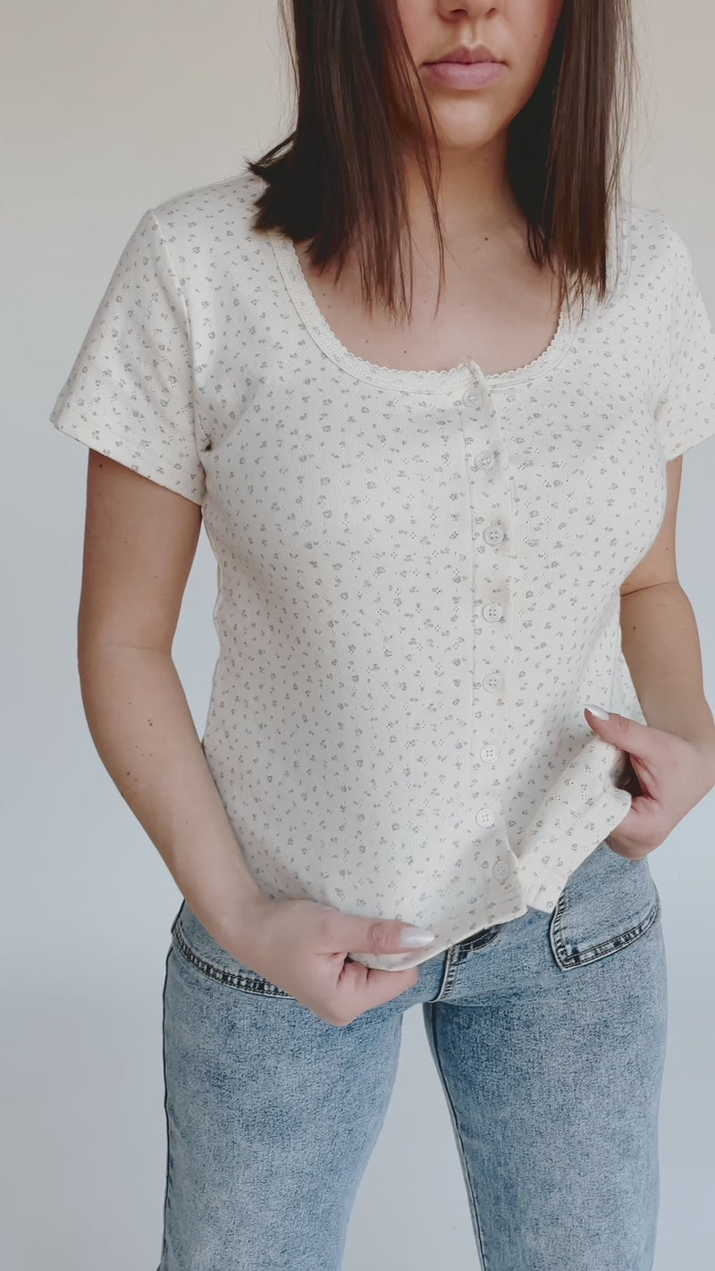 The Fennville Ditsy Floral Blouse in Cream
