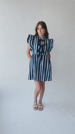 The Oxnam Striped Babydoll Dress in Navy + Sky Blue