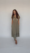 The Ratliff Flutter Sleeve Midi Dress in Olive