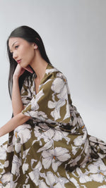 The Romano Piped Detail Floral Maxi Dress in Olive