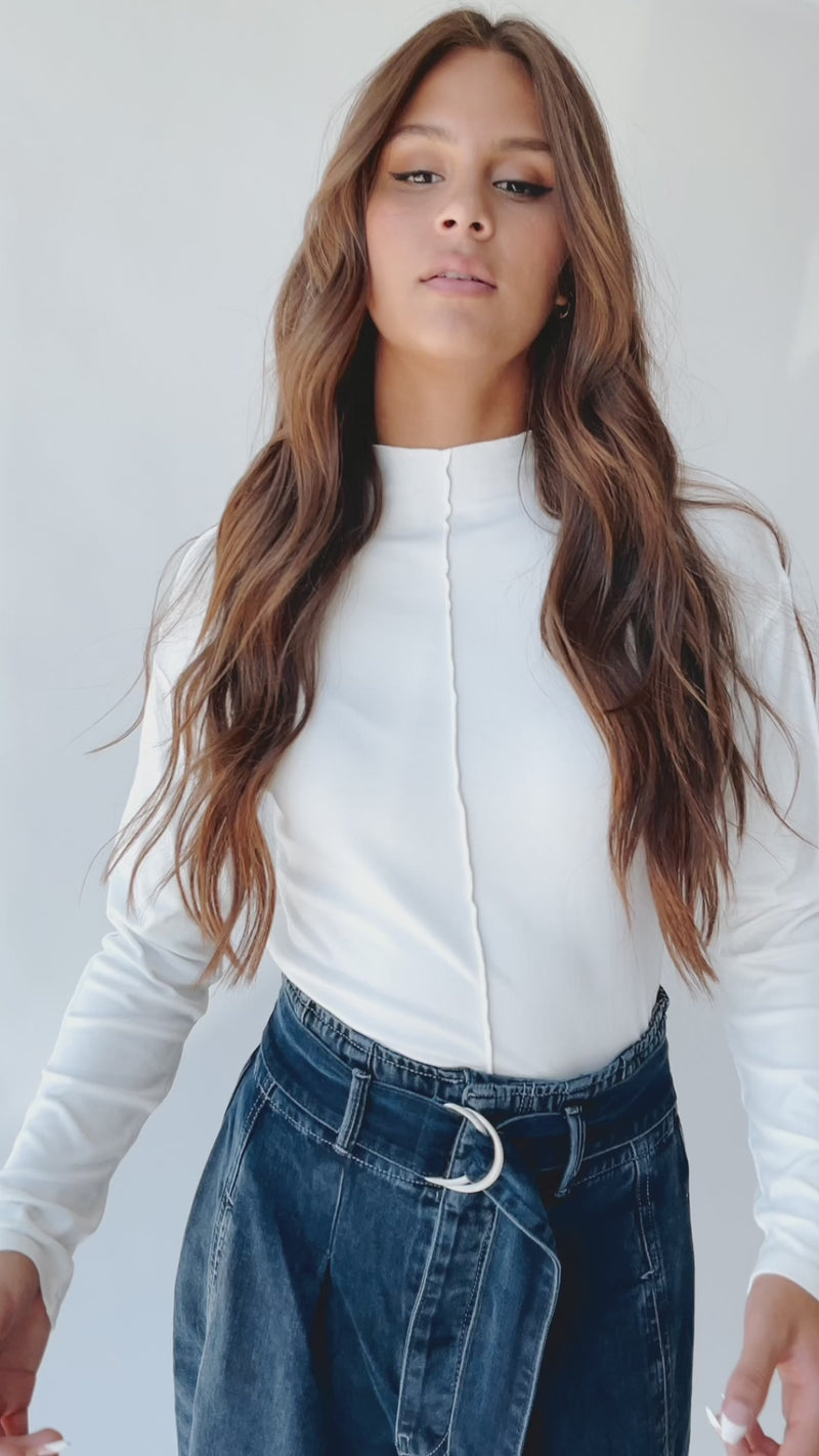 The Aida Stitch Detail Long Sleeve Top in Ivory