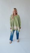 The Donakey Batwing Striped Sweater in Olive + Oatmeal