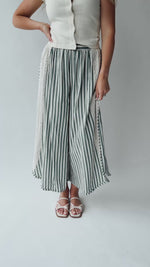 The Irena Eyelet Detail Wide Leg Pant in Green Stripe