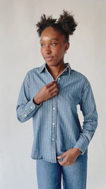 The Carrera Striped Button-Up in Denim Blue