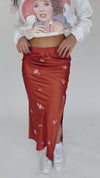 The Callero Embroidered Satin Maxi Skirt in Rust