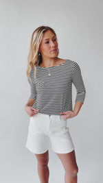 The Takeno Quarter Length Striped Tee in Black + White