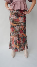 The Torrington Floral Satin Maxi Skirt in Sage Multi