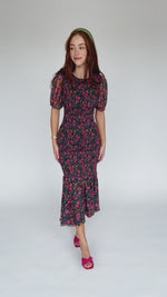 The Jacklin Smocked Floral Dress in Black Multi