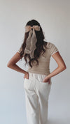 The Ravina Contrast Detail Ribbed Tee in Sand